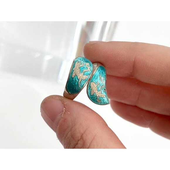 Teal Guilloche Wrap Siam Thai Nielloware 925 Sterling Silver Vintage Ring - sz 7 - Picture 6 of 15